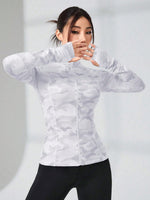 Giacche sportive con stampa mimetica fori per pollici con zip frontale