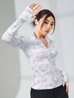 Giacche sportive con stampa mimetica fori per pollici con zip frontale