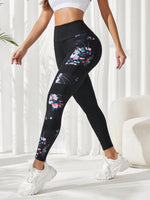 Leggings sportivi leopardato inserto in rete con tasca per telefono