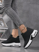 Sneakers Donna In Maglia Tinta Unita, Scarpe Casual Sportive Con Lacci, Scarpe Basse Versatili E Traspiranti