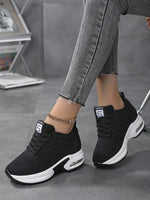 Sneakers Donna In Maglia Tinta Unita, Scarpe Casual Sportive Con Lacci, Scarpe Basse Versatili E Traspiranti