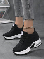 Sneakers Donna In Maglia Tinta Unita, Scarpe Casual Sportive Con Lacci, Scarpe Basse Versatili E Traspiranti